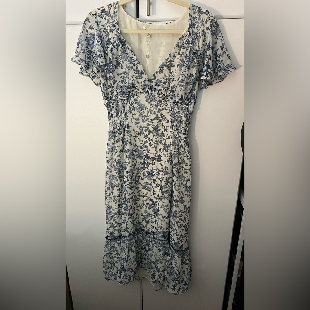 Toile floral blue and white dress